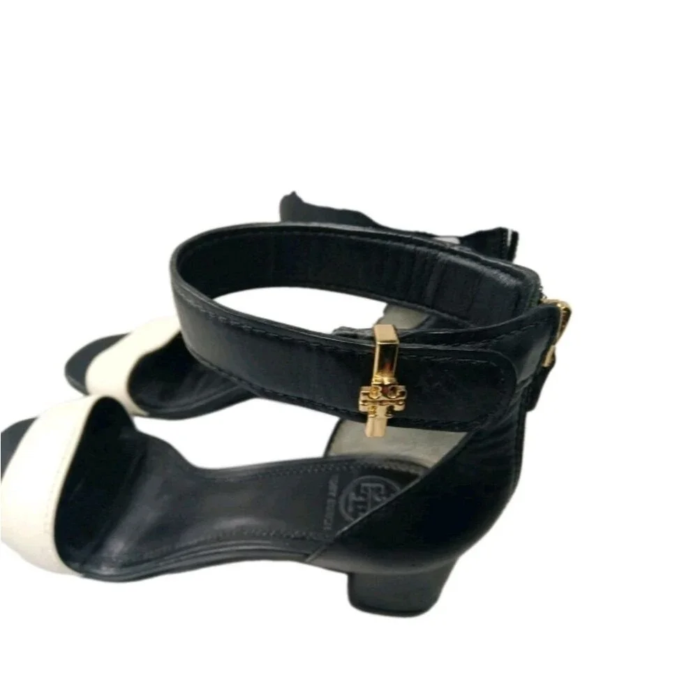Tory Burch Tana Ankle-Wrap City Sandal Size 8 M Black & White